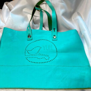 Yuh by Orciani leather tote handbag Robbin Egg Blue Italy RARE **